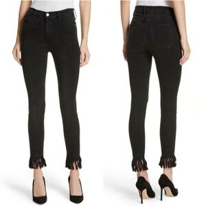 FRAME High Skinny Fringe-Hem Ankle Jeans black 25